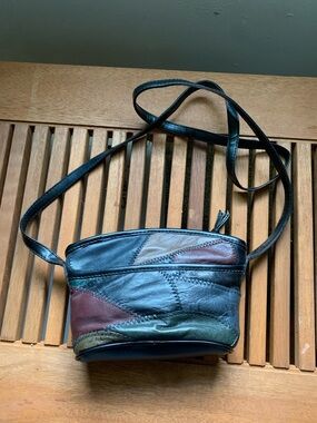Women's Patchwork Leather Crossbody Bag in Black Multi-Color- EUC